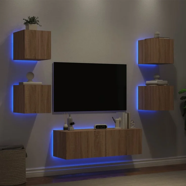 vidaXL 5-tlg. TV-Wohnwand mit LED-Leuchten Sonoma-Eiche 3216862 – Bild 3