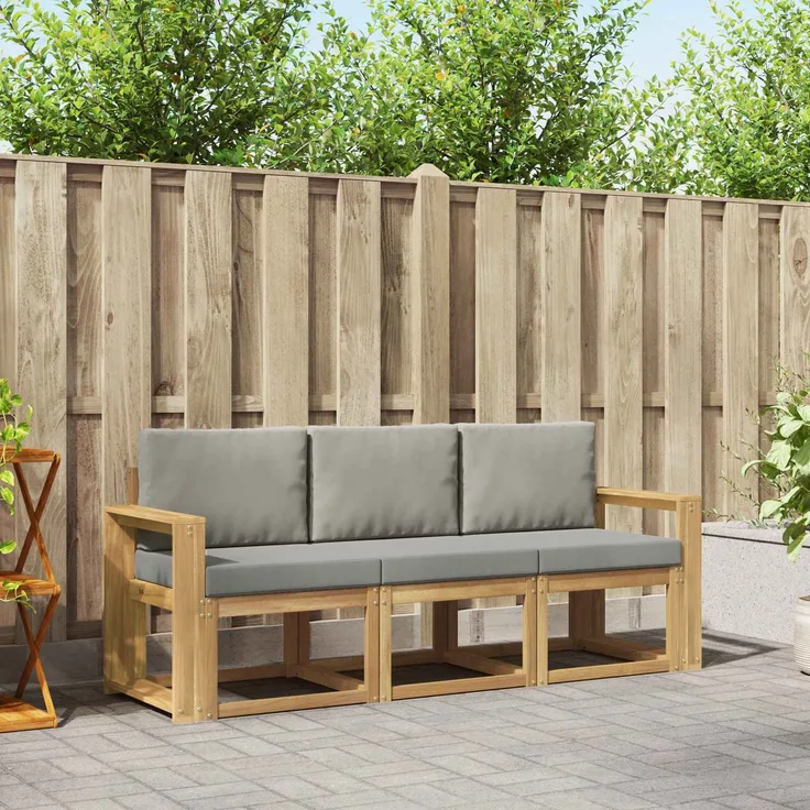 vidaXL Outdoor-Sofagarnitur 3 stk. Weiß und Hellgrau Polyester 3387180