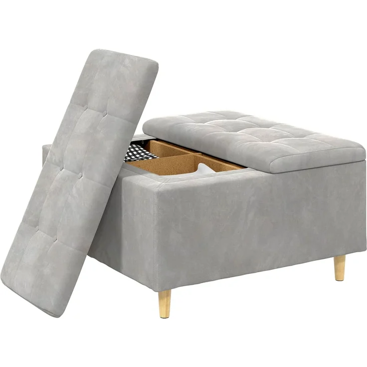 vidaXL Ottoman mit Stauraum Hellgrau 80 x 80 x 45 cm Samt 876840 – Bild 3
