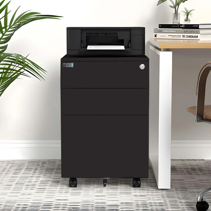 Makika Rollcontainer abschließbar mit Schubladen und Rollen 39x50x60cm in Schwarz – Bild 3