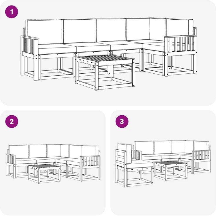 vidaXL Outdoor-Sofagarnitur mit Kissen 6 pcs Natur und Anthrazit 3366425 – Bild 8