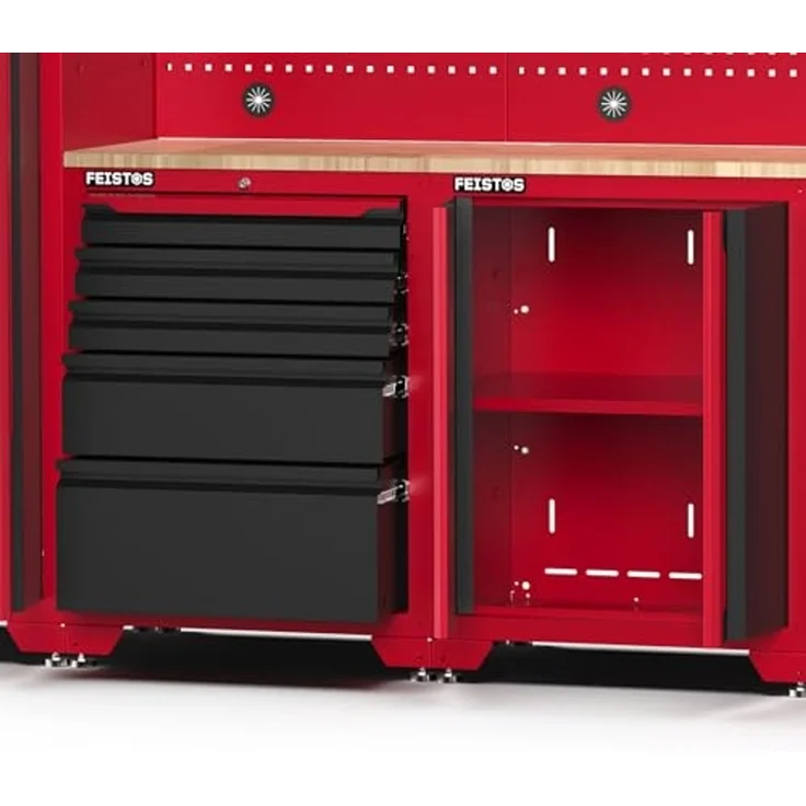 Feistos Werkstatteinrichtung "Juno 15", schwarz/rot, 330 x 46 x 198 cm (B x T x H),2 Hochschränke – Bild 7