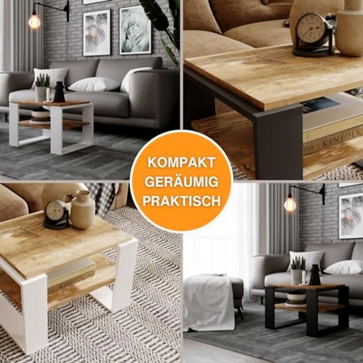 CraftPAK Couchtisch Wohnzimmertisch aus hochwertigem Holz - Couchtisch 54T x 63B x 44H cm – Bild 6
