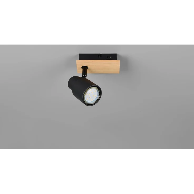 Wandstrahler PIERRE mit Schalter, Metall Schwarz & Holz, Breite 6cm – Bild 8
