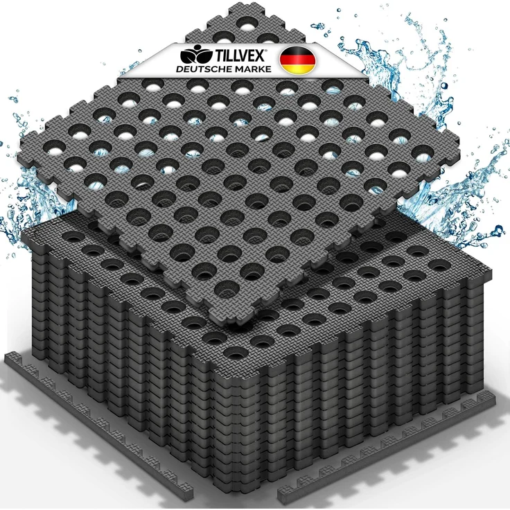 tillvex® Pool Bodenschutzmatte mit Löchern 12 Stück Schwarz | Unterlegmatte für Pool & Planschbecken 51x51 cm | Poolmatte Bodenmatte Outdoor | Poolunterlage Bodenschutz Matten wärmeisolierend | Whirlpool Bodenfolie weich – Bild 7
