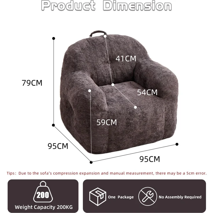 DESVIAE Sitzsack Dunkelgrau aus Kunstfell – 49x45x33 cm – Armlehnen – Bild 9