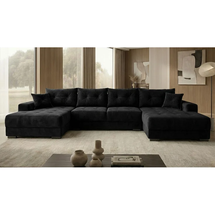 Ecksofa MODENA 320 cm x 185 cm – Stoff: CASABLANCA Schwarz 16 Farbe: Schwarz – Bild 3