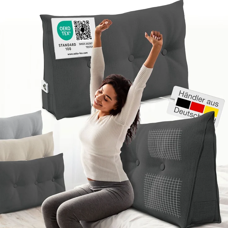 ELONEO Rückenkissen Bett- und Rückenstützkissen >Anthrazit< 100cm – Bild 1
