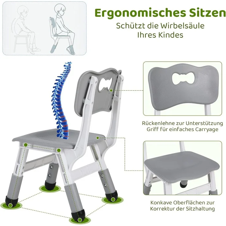 TLGREEN Kindersitzgruppe Plastik Kindermöbel, (5-tlg), Kindertisch mit 4 Stühlen Höhenverstellbar – Bild 2