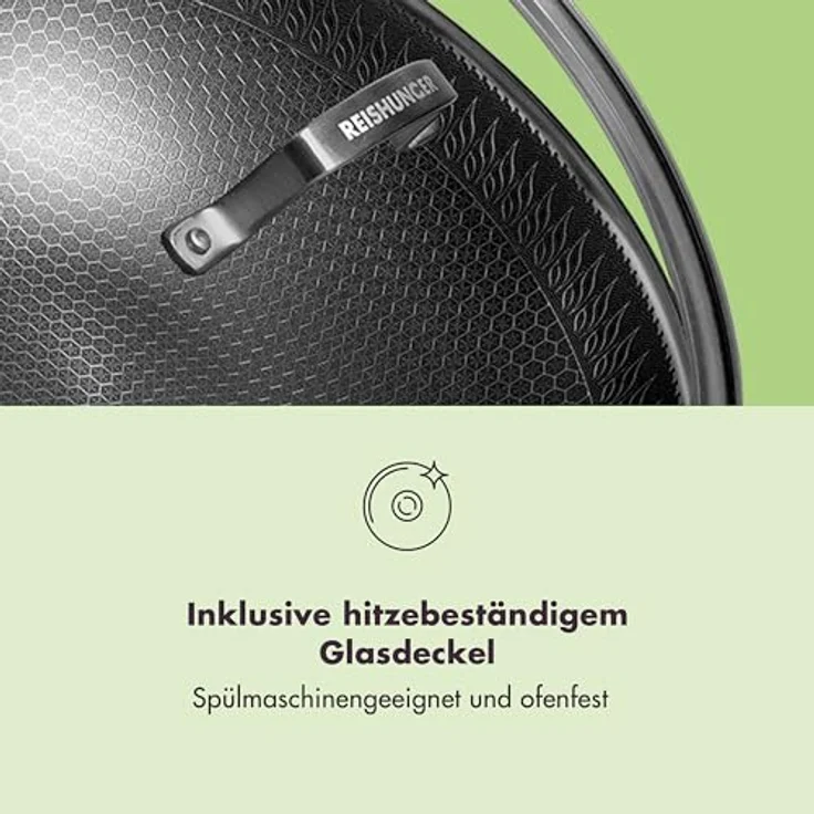 Reishunger Premium Wok aus Edelstahl | 32 cm Durchmesser | Mit Glasdeckel | Für alle Herdarten, Induktionsgeeignet | Wabenstruktur mit Antihaftbeschichtung | Spülmaschinengeeignet, Ofenfest – Bild 5