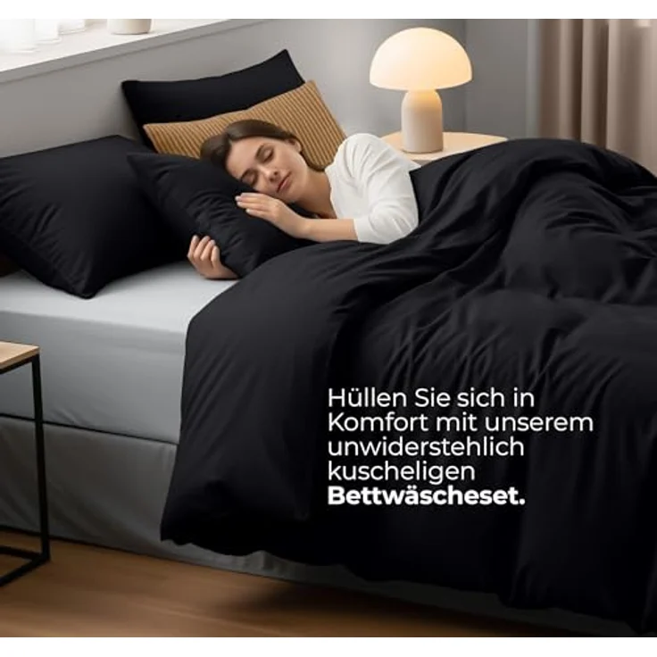 Utopia Bedding Bettwäsche Set - Mikrofaser Bettbezug 230x220 cm + 2 Kissenbezüge 50x75 cm - Schwarz – Bild 4