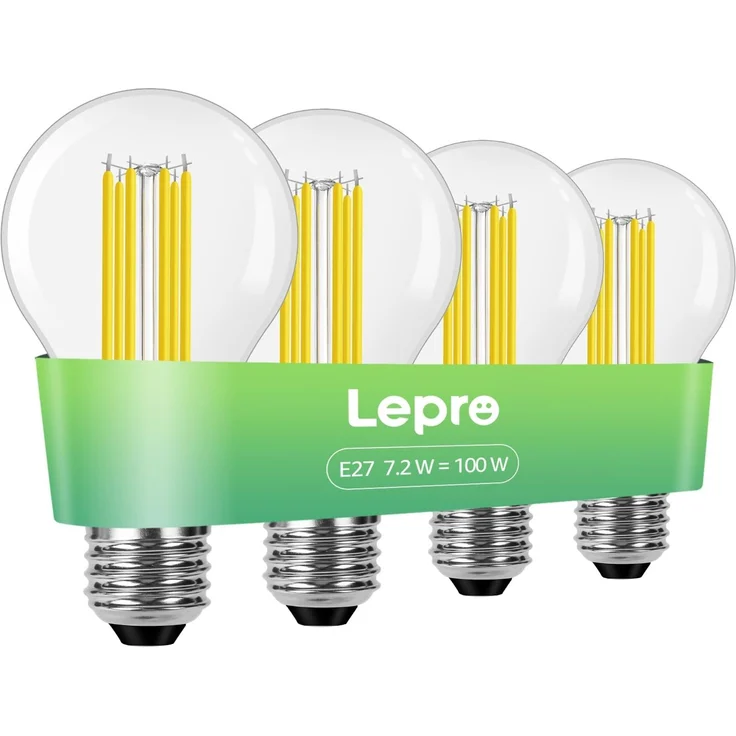 Lepro Energieklasse A E27 LED Warmweiss, 7.2W 1521 Lumen Glühbirne E27, Nicht Dimmbar, A60 Led Birne, 2700 Kelvin Warmweiß, 300° Abstrahlwinkel Energiesparlampe, ersetzt 100W Leuchtmittel, 4 Stück