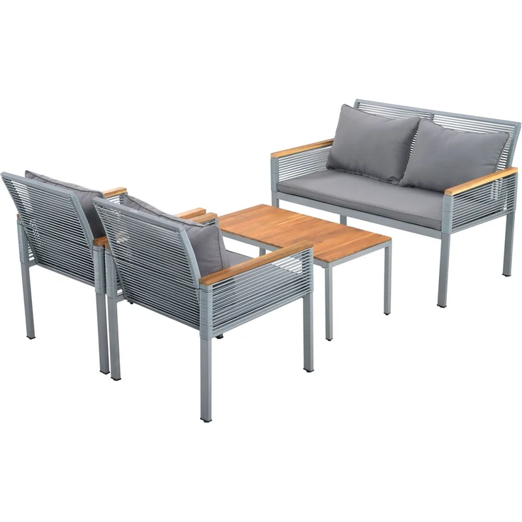 Merax Gartenlounge-Set für 4 Personen, Gartenmöbel Set mit bequemem Kissen, Doppelsofa, 2 Sessel und Tisch, Outdoor, Rattan, Tisch und Stühle, grau – Bild 10