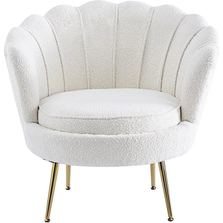 Muschelsessel Beige 76 x 76 cm Bouclé Stoff mit Metallbeinen in Gold