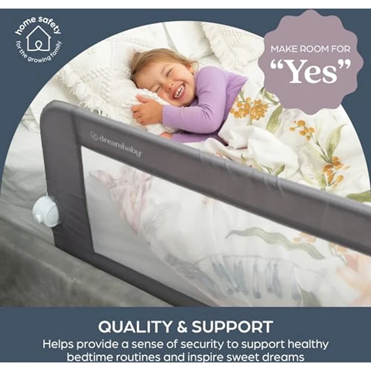 Dreambaby Nicole Bettschutzgitter für Kleinkinder – Extra Breit 150 cm & 50 cm Hoch – Einfache Montage, Waschbarer Bezug, Sicherer Übergang vom Kinderbett ins Bett – Passend für Kingsize-Betten – Grau – Bild 7