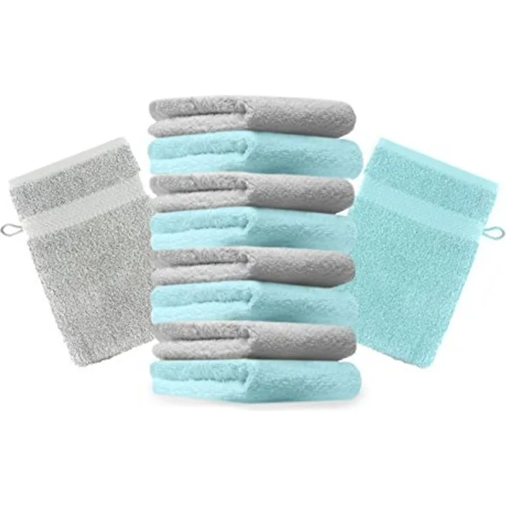 Betz Waschhandschuh 10 Stück Waschhandschuhe Premium 100% Baumwolle Waschlappen Set 16x21 cm Farbe Silbergrau und türkis (10-tlg)