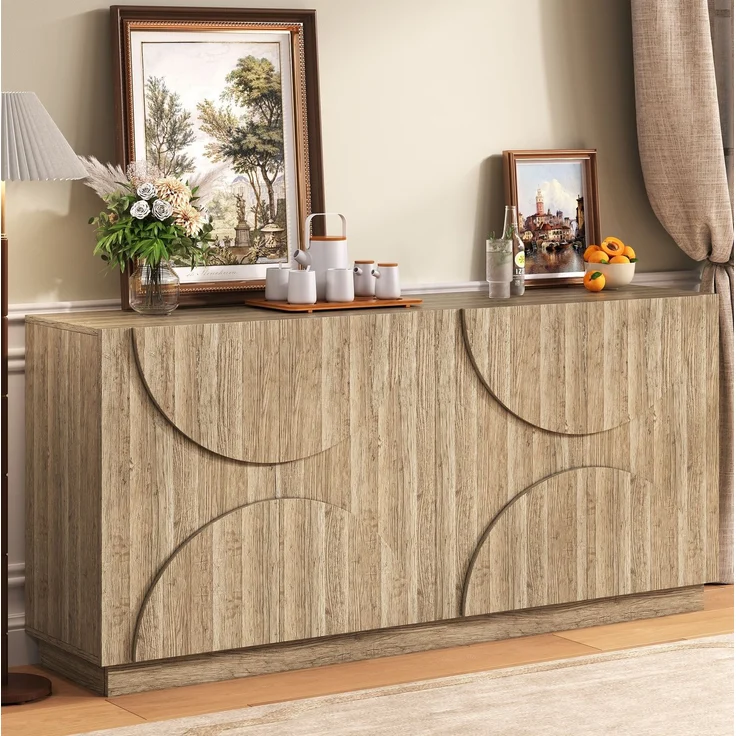 DESVIAE Sideboard mit flexiblen Einlegeböden und Feder-Türen 160x80x40 cm Spanplatte Natur – Bild 2