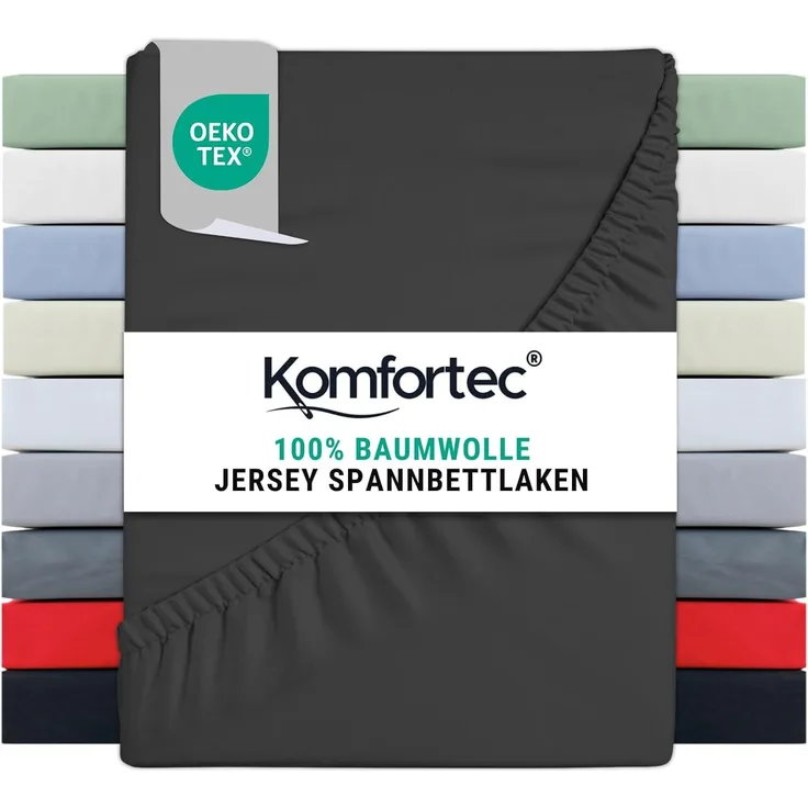 Komfortec Jersey Spannbettlaken 180x200 cm, 100% Baumwolle, Anthrazit