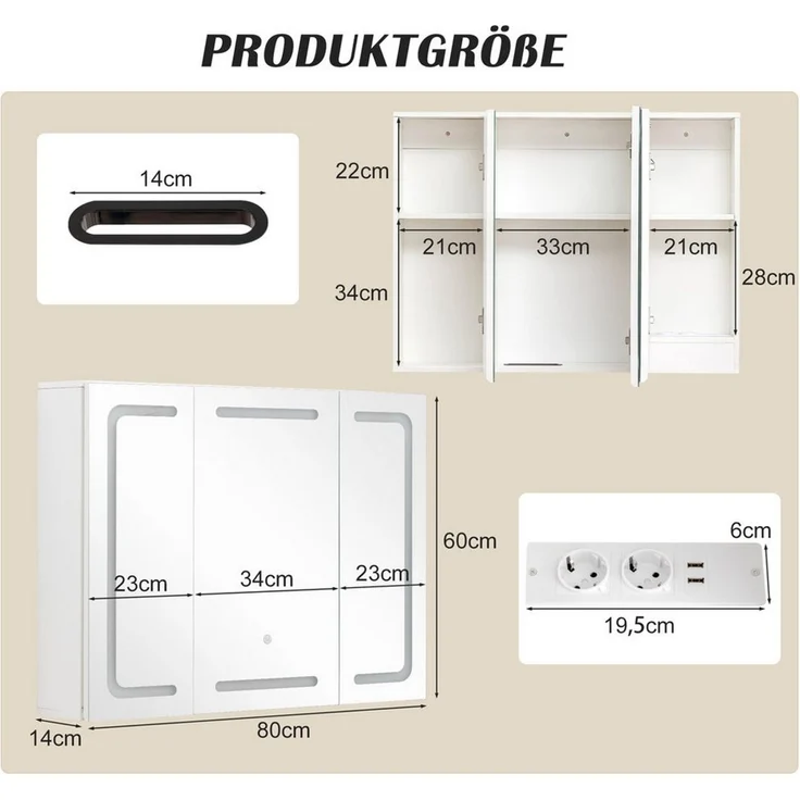 Thanaddo Badezimmerspiegelschrank Badezimmerspiegelschrank mit LED-Dreifarblicht – verstellbar – Bild 2
