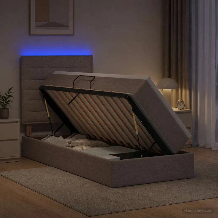 vidaXL LED-Speicherbett mit Matratze Taupe 90 x 200 cm Stoff 3459858 – Bild 1