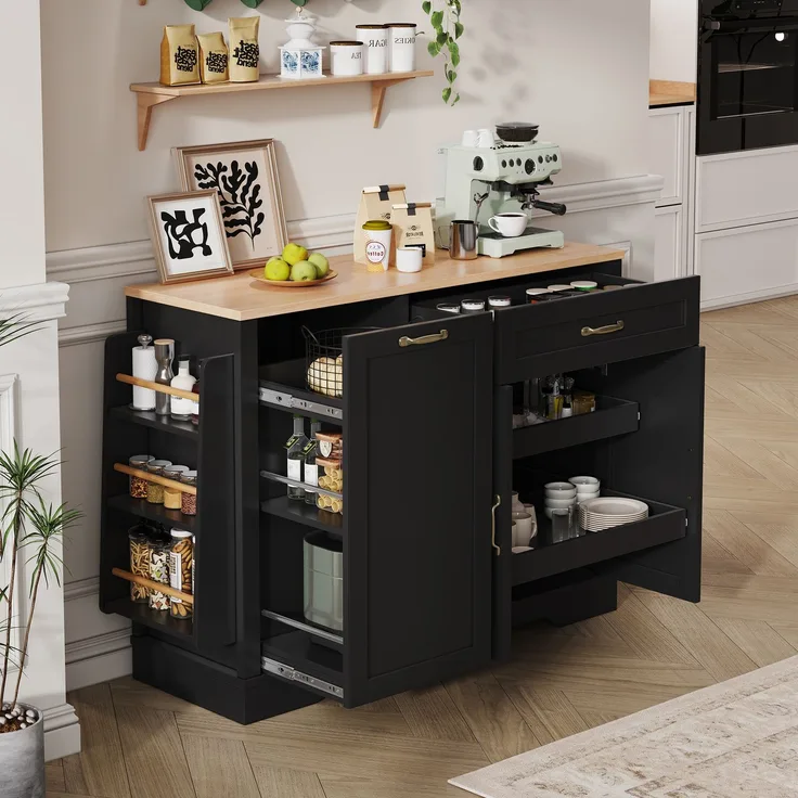 Merax Sideboard mit 3 Türen und einer Schublade, Buffetschrank mit ausziehbaren Regalen für Esszimmer, Wohnzimmer und Küche (Schwarz)