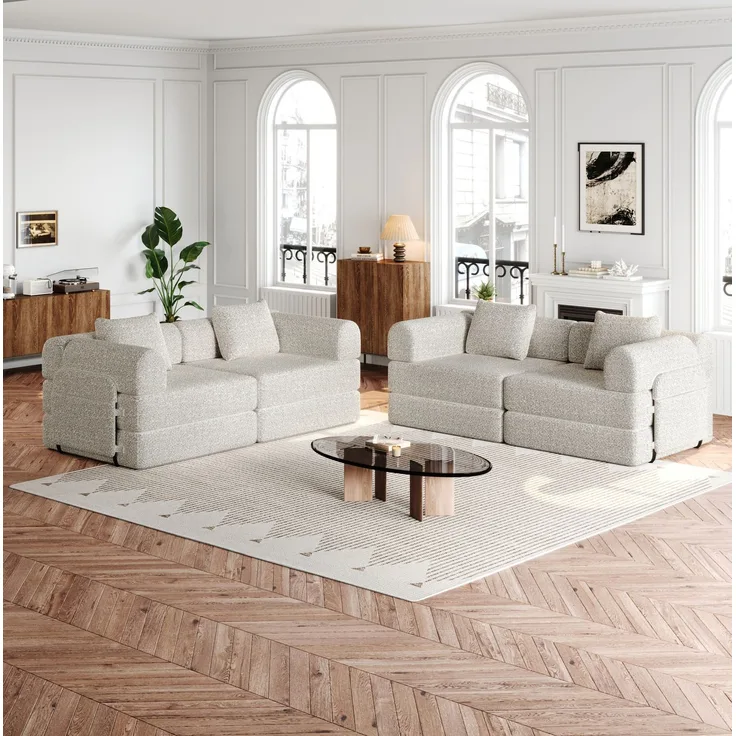 Schlafsofa aus Chenille, 2-in-1 mit Armlehnen-Ablagefach, 69,8x183,8x91,4 cm, cmKhaki