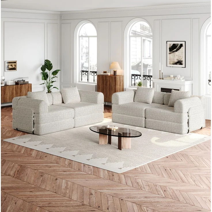 Schlafsofa aus Chenille, 2-in-1 mit Armlehnen-Ablagefach, 69,8x183,8x91,4 cm, cmKhaki – Bild 1
