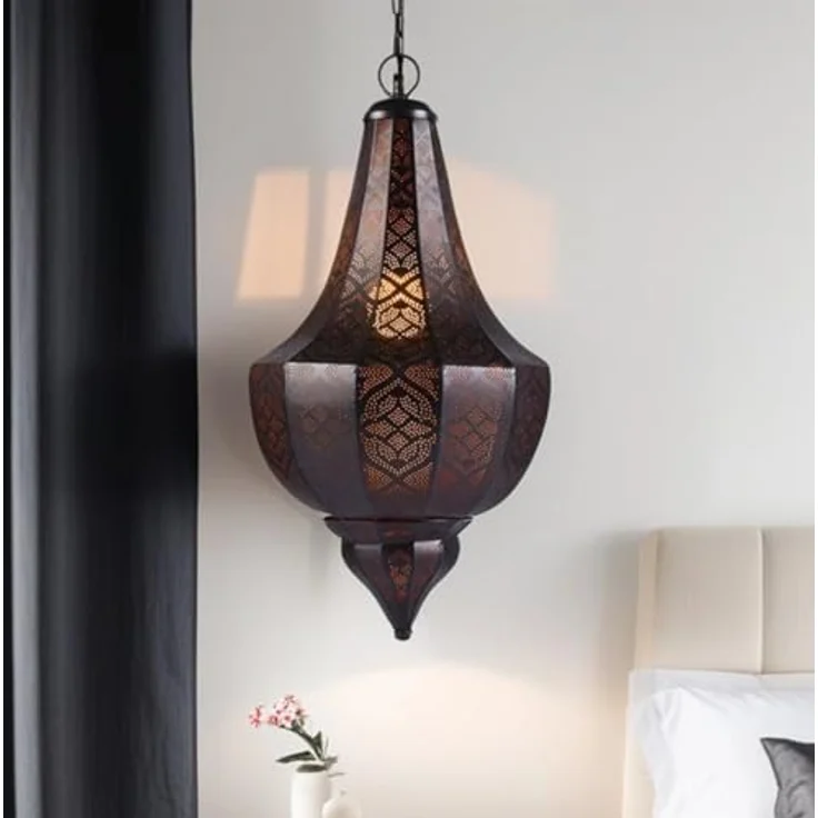 Marrakesch Orient & Mediterran Interior Orientalische Pendelleuchte Kanita, Schwarz Kupferfarben, 50cm, E27 Fassung, marokkanisches Design für romantisches Licht in Wohnzimmer, Küche oder über Esstisch – Bild 1
