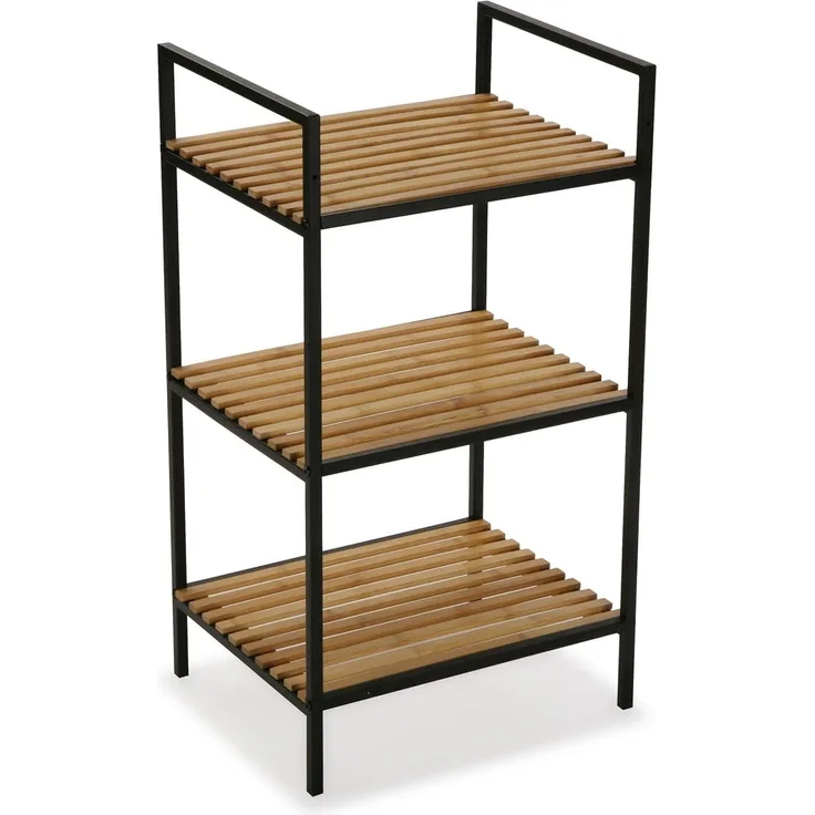 Versa Willow Möbel für das Bad, Organisationsregal mit 3 Fächern, Maßnahmen (H x L x B) 70 x 32,5 x 39 cm, Bambus und Metall, Farbe: Schwarz