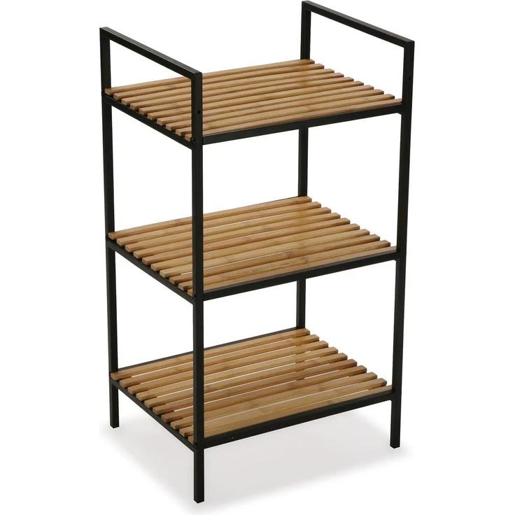 Versa Willow Möbel für das Bad, Organisationsregal mit 3 Fächern, Maßnahmen (H x L x B) 70 x 32,5 x 39 cm, Bambus und Metall, Farbe: Schwarz – Bild 1