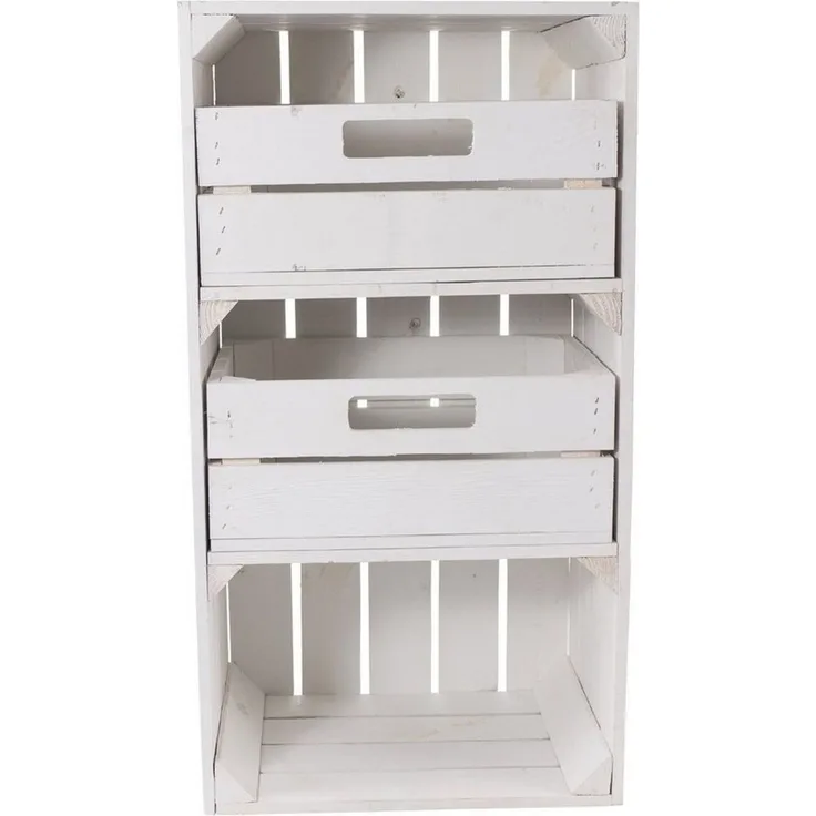 Kistenkolli Altes Land Allzweckkiste Regalkiste "Willi" in weiß mit zwei Schubladen 68x40x31 (Spar-Set)