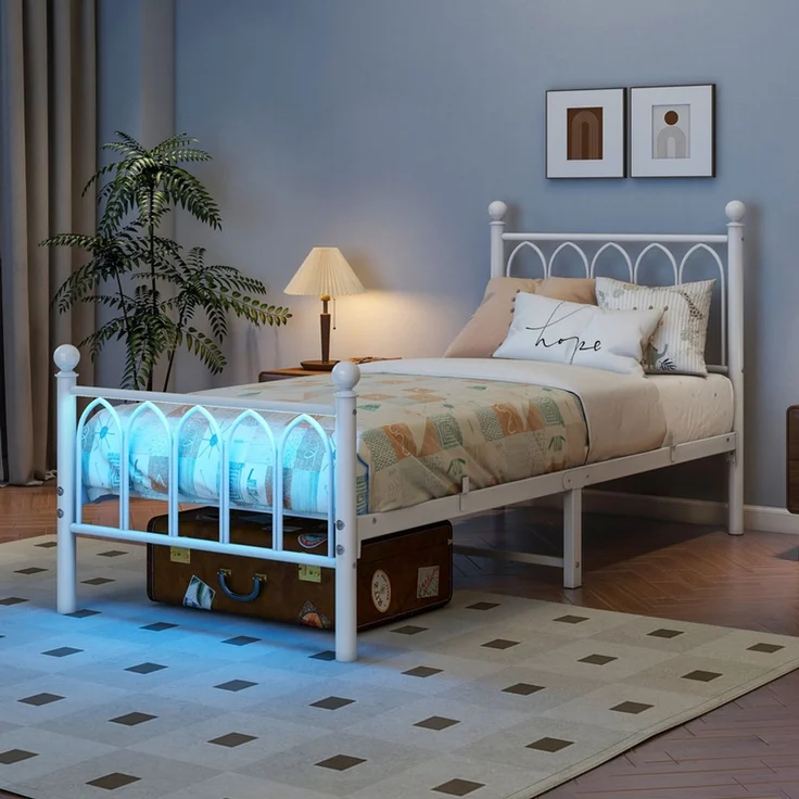 Homerecommend Metallbett 90x200 cm, Einzelbett und Gästebett, mit Lattenrost und minimalistischen Kopfteil, Schwarz – Bild 5