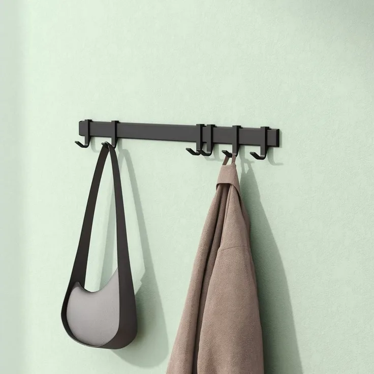 Mai & Mai Wandgarderobe Kleiderhaken Garderobenleiste aus Aluminium mit 4/6/8 Haken Stalo-12, Flexibel entlang der Schiene verschieben, individuell positionieren.