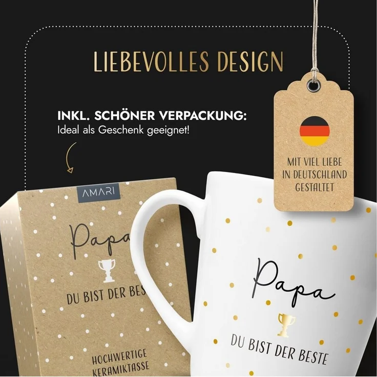 Amari Tasse Bester Papa Spruch, Geschenk Papa Vatertag von Tochter & Sohn, 1-tlg, Keramik, Kaffeetasse Teetasse 330 ml Geschenkbox Vatertag Geburtstag – Bild 4