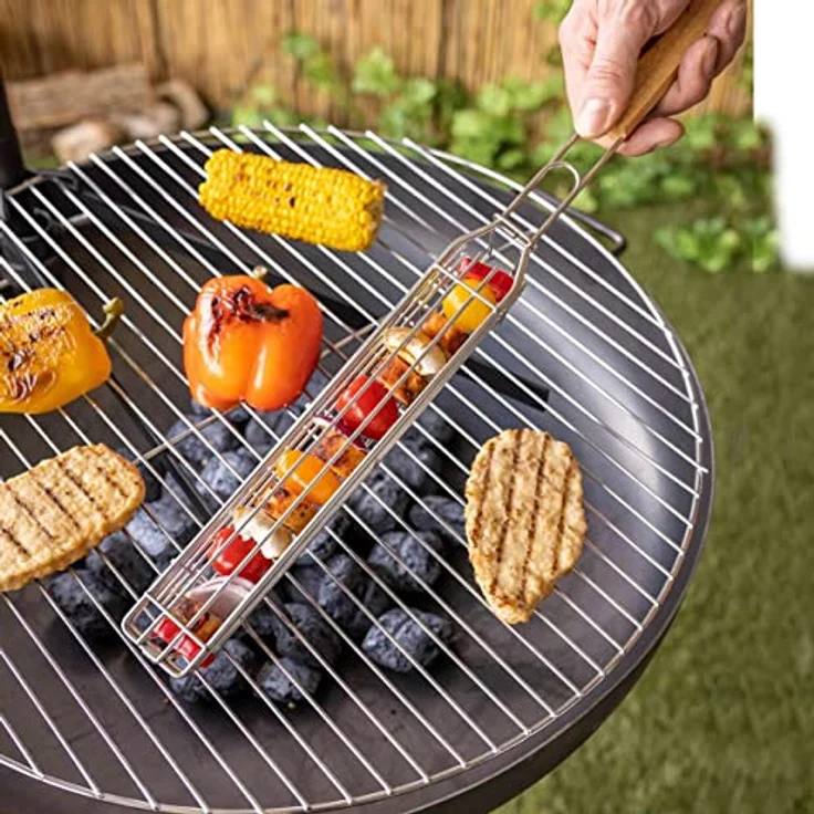 Toller Grill Gemüsehalter Edelstahl mit Holzgriff – für Feuer, Grill & Camping – Bild 4