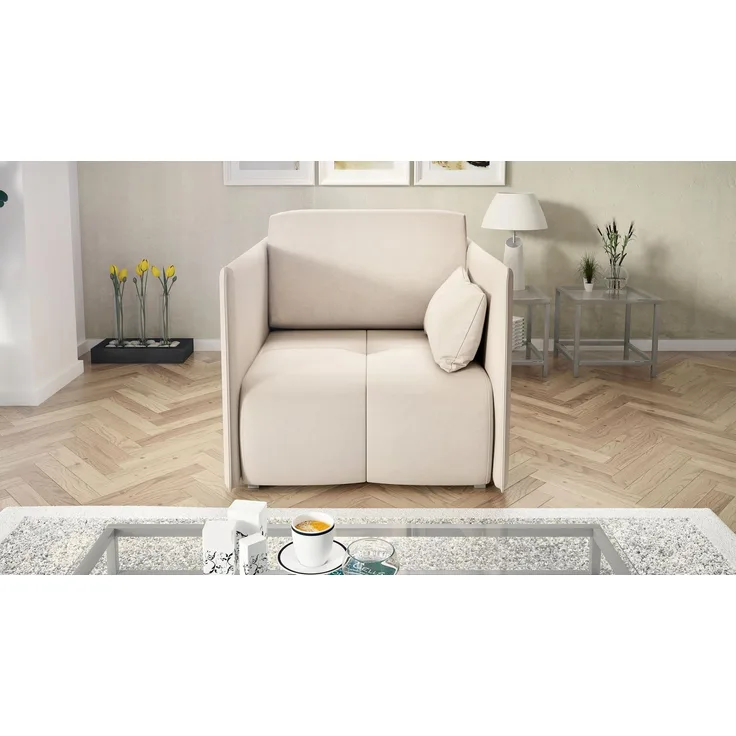 Wohnero24 Design Schlafsessel NESSA 1 - Komfortbett 80x195 cm - mit Bettkasten - Creme