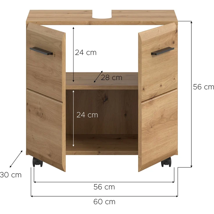 Ice Waschbeckenunterschrank auf Rollen in Artisan Oak Nachbildung – Bild 1