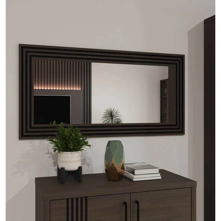 Forte EUFEMIUS Spiegel 120, moderner Spiegel mit gefrästem Rahmen, Dunkelbraun|Schwarz Eiche Holzdekor, 120 cm breit x 60 cm hoch x 1,6 cm tief – Bild 1