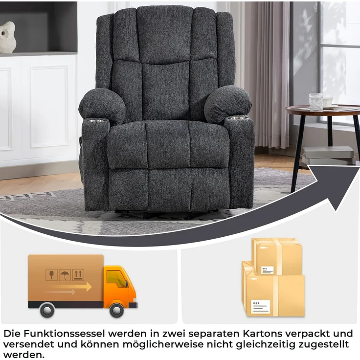 Massagesessel aus Samt mit Aufstehhilfe, Wärme- und Vibrationsfunktion, 91x84x106 cm, Dunkelgrau – Bild 10
