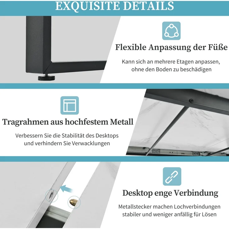 Esstischgruppe H 75 x T 80 x B 140/180 cm, ausziehbar, MDF in Weiß mit 8 gepolsterten Stühlen – Bild 6