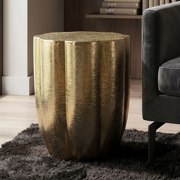 FINEBUY Beistelltisch FB76412 Aluminium Anstelltisch Gold Dekotisch Wohnzimmertisch (Kompakter Tisch für stilvolle Räume), Markante Form mit moderner Ausstrahlung – Bild 1