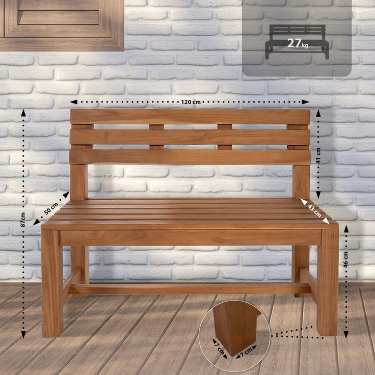 Gartenbank Teakbank CUGAD - Holz Teak 120x50x85 cm | Holzbank 120 Cm Gartenbank Sitzbank Mit Lehne Wetterfest Bank Garten Terrasse – Bild 7