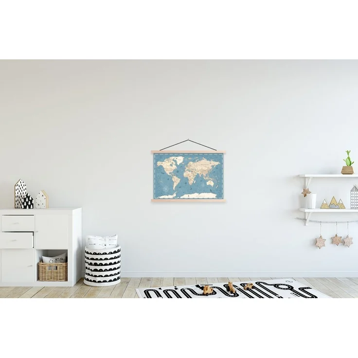 MuchoWow Poster Weltkarte - Vintage - Blau, (1 St), Posterleiste, Textilposter für Wohnzimmer, Bilderleiste, 60x40 cm – Bild 2