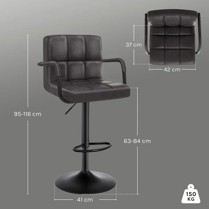 Barhocker 2er Set Barstuhl drehbar Stahl anthrazit – Bild 3