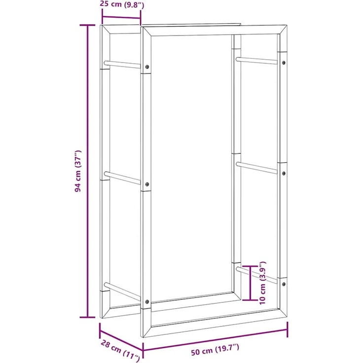 vidaXL Brennholzregal 50x28x94 cm Edelstahl 357860 – Bild 10