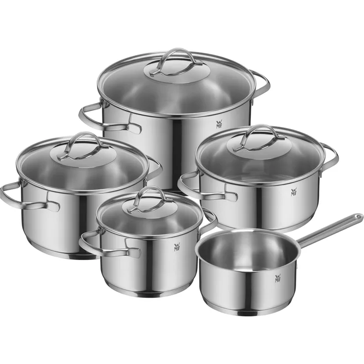 WMF 'Provence Plus' Topfset mit Glasdeckel, 5-teilig, unbeschichtet, Cromargan Edelstahl poliert, Ø 16 / 20 / 24 cm