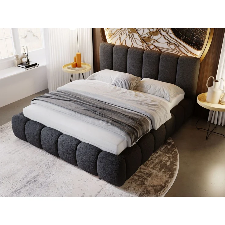 GRAINGOLD Cloud Bett 200x200, Polsterbett ohne Bettkasten, Bouclé-Stoff, mit Lattenrost, Schwarz – Bild 3
