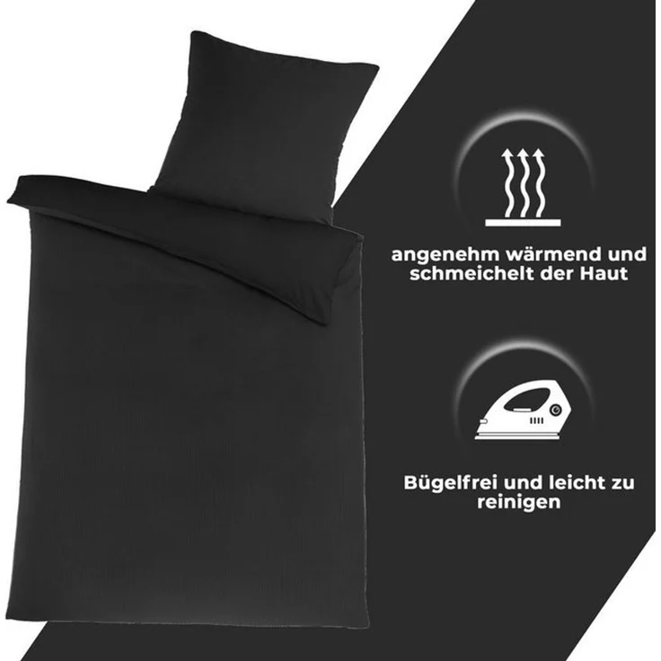 Malika Bettwäsche aus 100 % Mikrofaser, 135x200 + 80x80 cm, Seersucker, Schwarz, Seersucker, 2 teilig, Für Allergiker geeignet, pflegeleicht, angenehm weicher Stoff – Bild 4