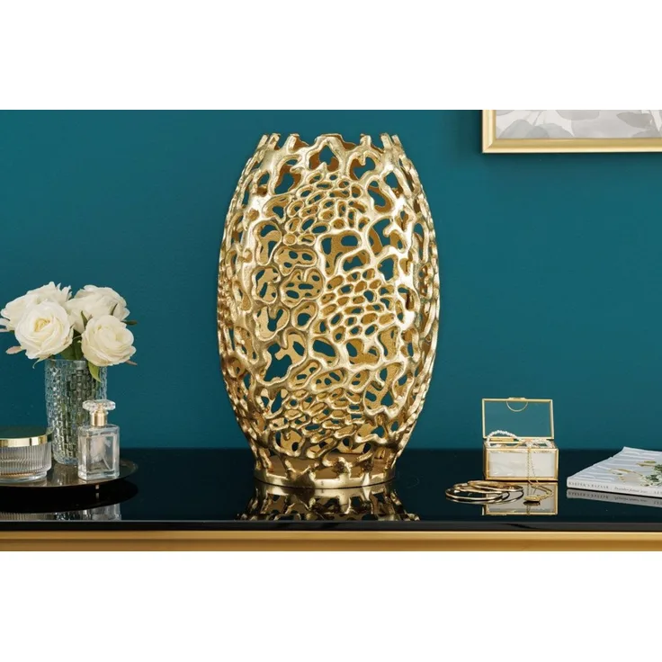 riess-ambiente Dekovase ABSTRACT LEAF 40cm gold (Einzelartikel, 1 St), Wohnzimmer · Handmade · Metall · Gold-Design · Schlafzimmer
