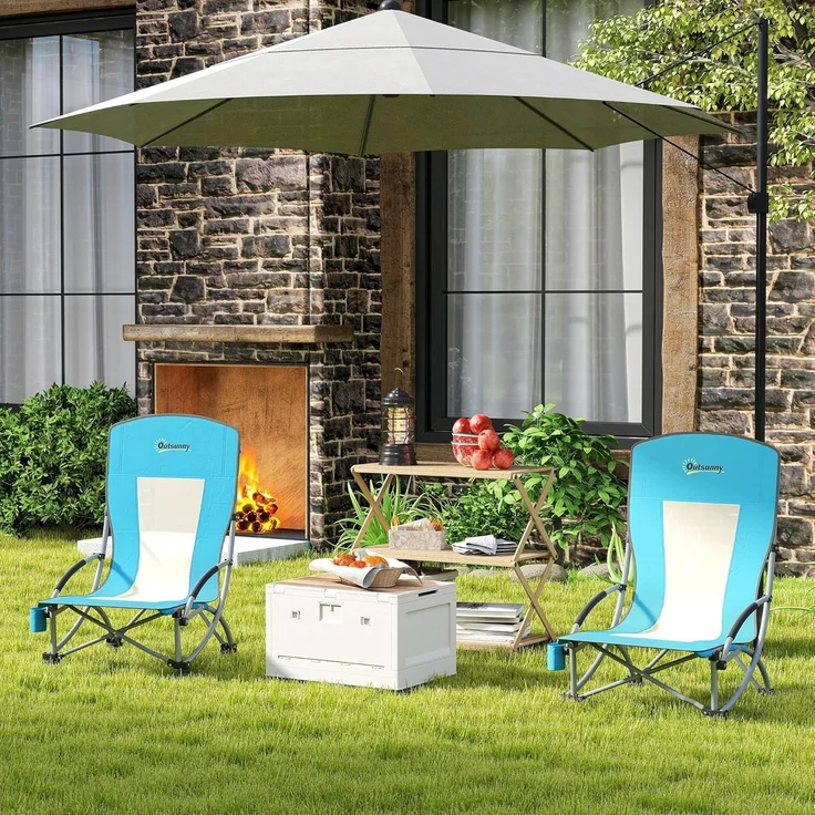 Outsunny Campingstuhl klappbar, mit Getränkehalter, Netzrückenlehne, Tragetasche (2er Set Campingstühle, 2 St), bis 120 kg Gartenstuhl für Garten Strand – Bild 9